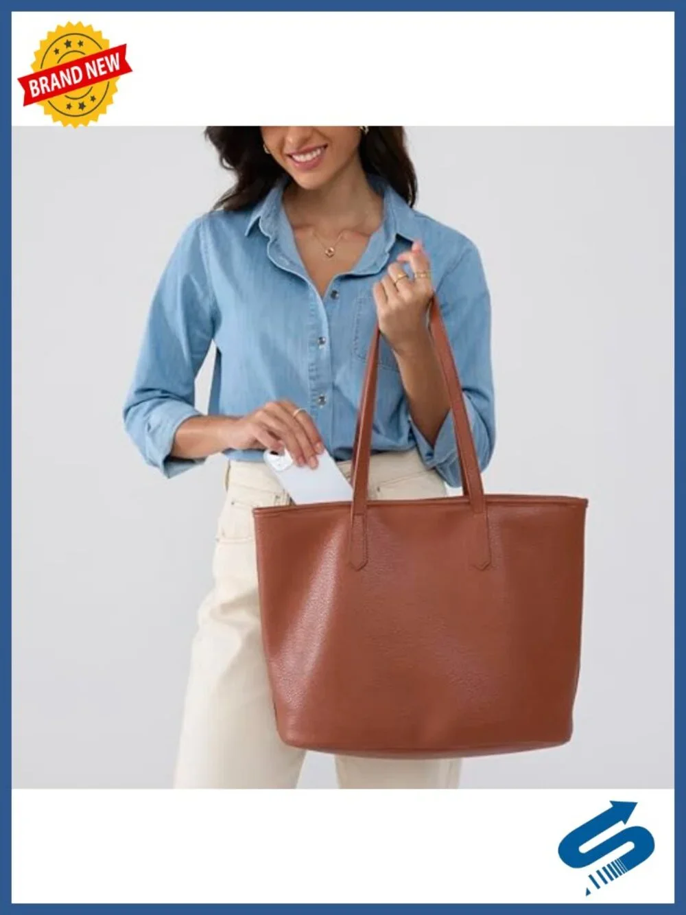 Zipper Tote Handbag Women Vegan Leather Work Travel Purse